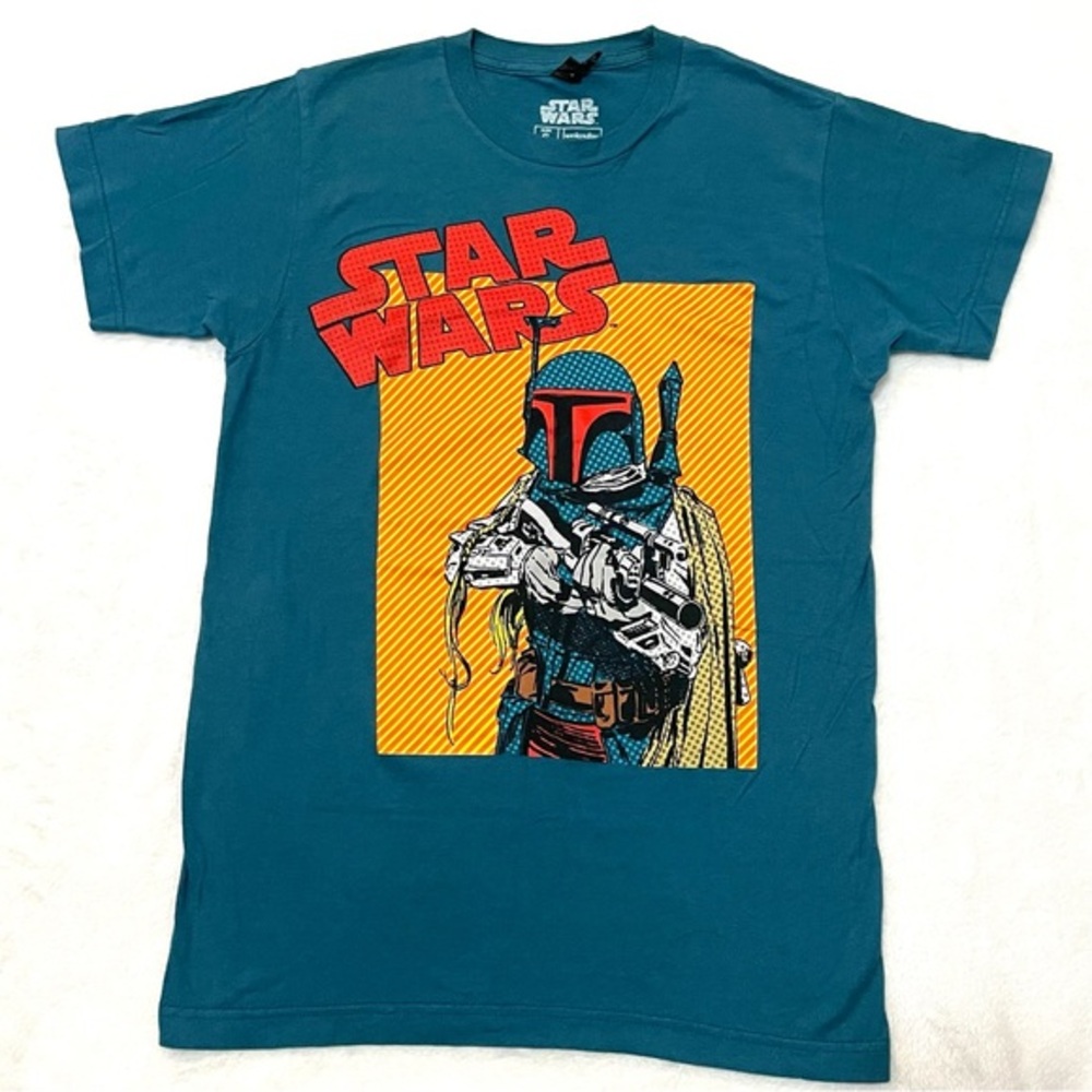 NEW Star Wars Boba Fett Teal Blue T-Shirt Men's Size Small‎ Pop Art Comic Style